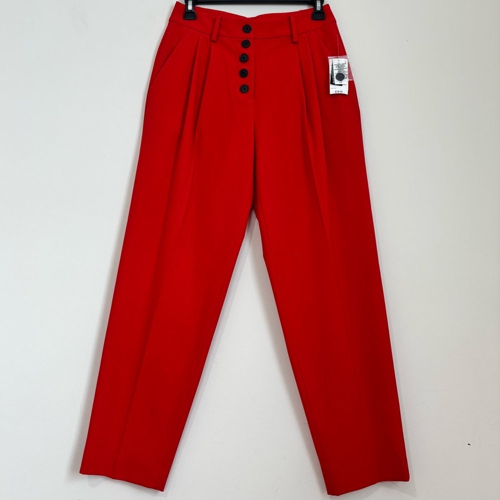 NEW Bar III red high rise button fly lagenlook tailored straight leg dress pants